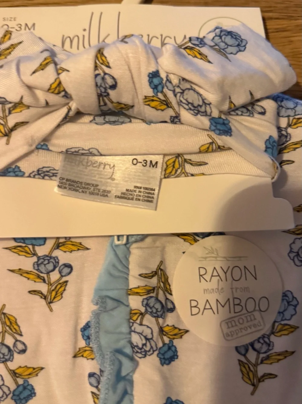 Mulberry Baby Floral Footed One-Piece in White and Blue